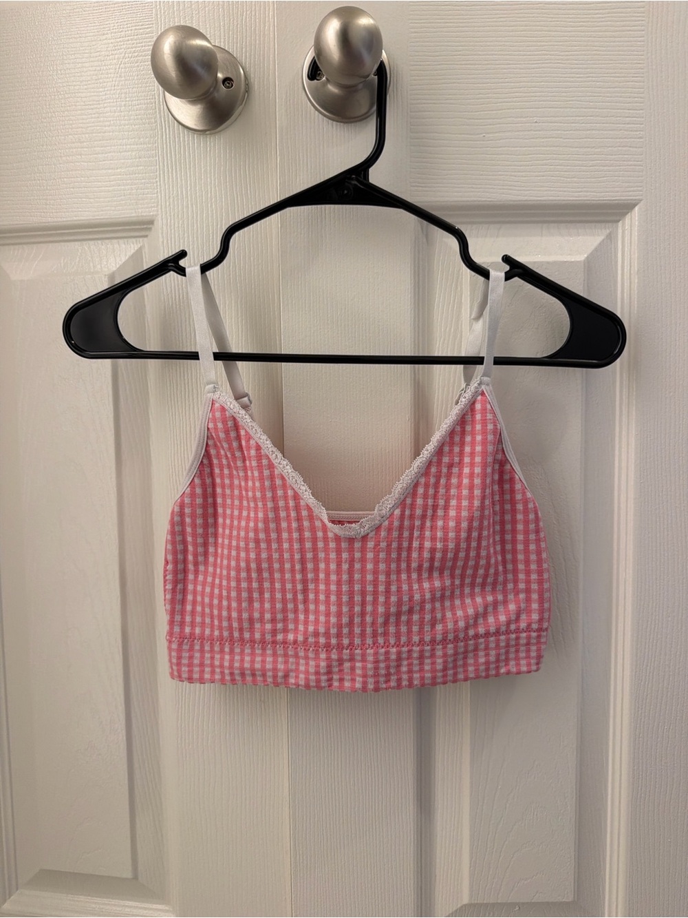 Laura Ashley Pink Gingham Lace-Trim Bandeau Bralette